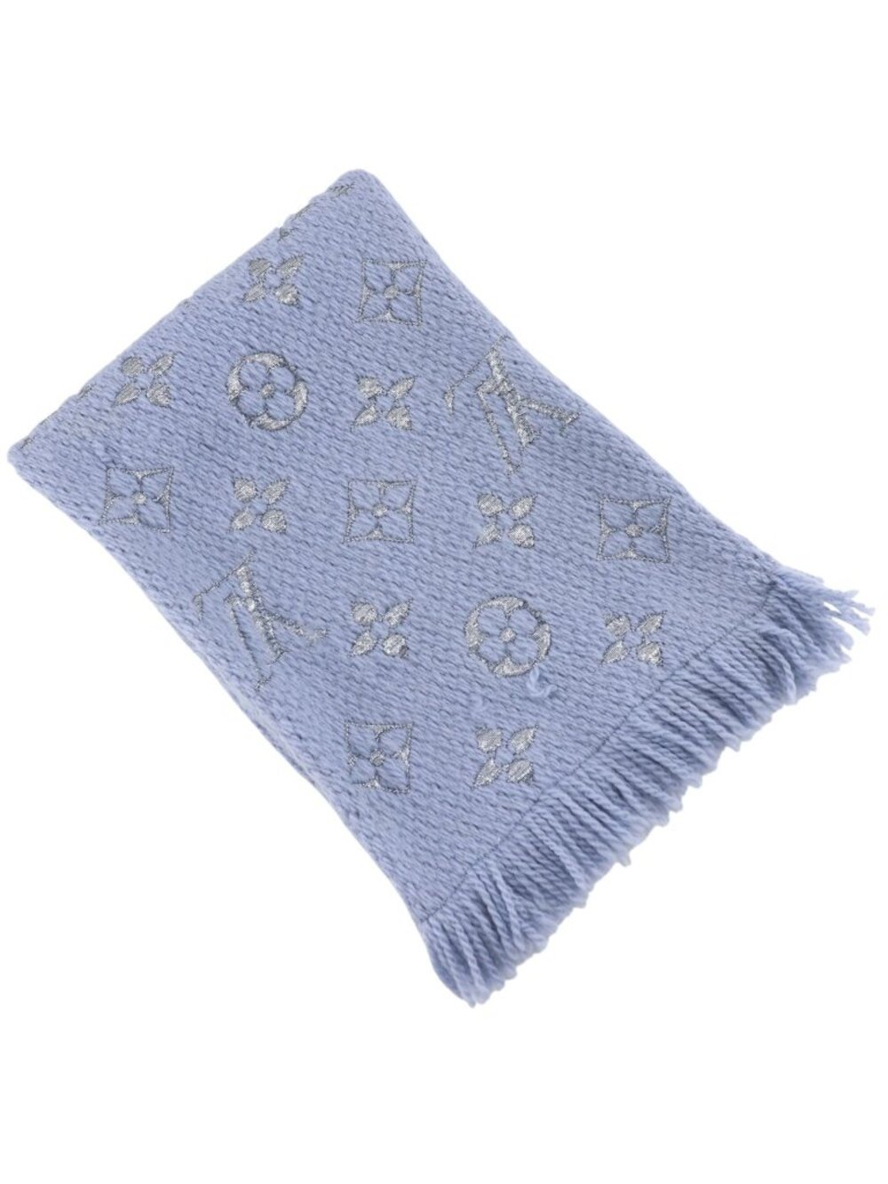 Louis Vuitton Echarpe Logo Mania Shine Wool Light Blue Scarf